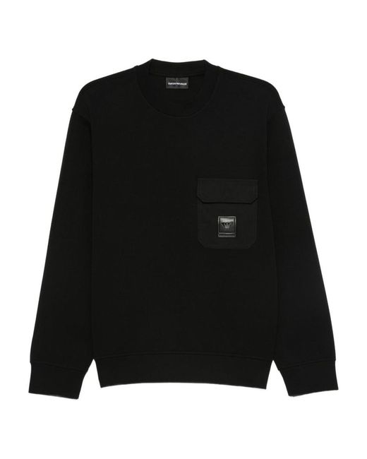 Emporio Armani Black Cotton Crewneck Sweatshirt for men