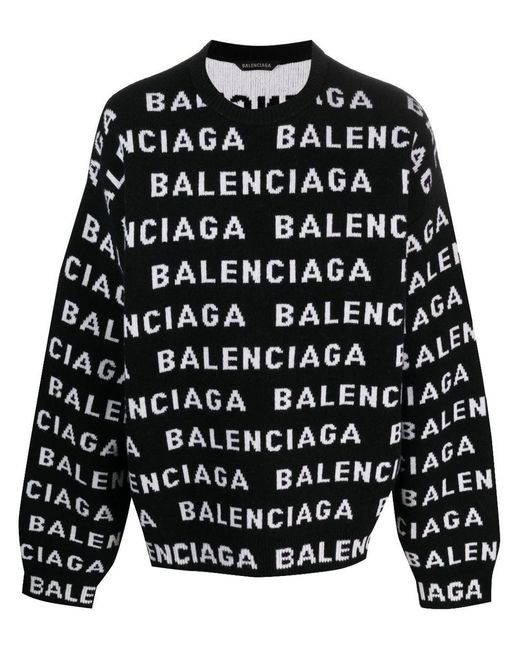 Balenciaga Black Intarsia-knit Logo Jumper for men