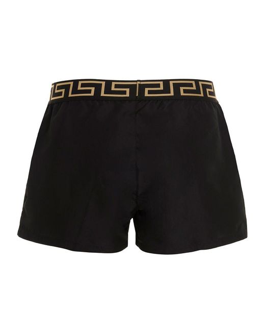 Versace Black Greca Trim Swim Shorts for men