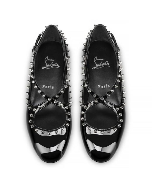 Christian Louboutin Black Pilouta Jane Spikes Patent Flat