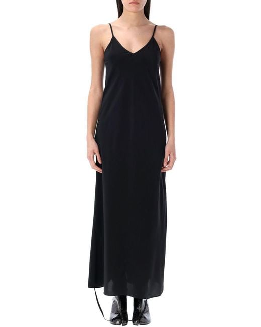 MM6 by Maison Martin Margiela Black Three Way Silk Dress With Deep V-Neckline