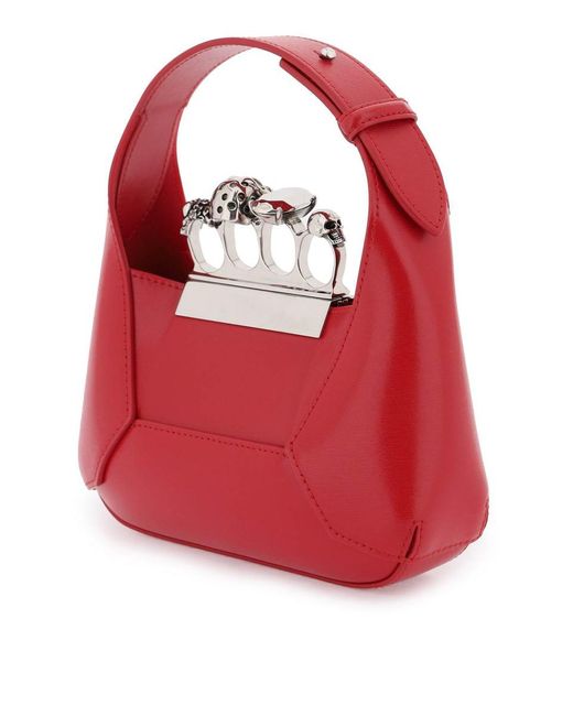 Alexander McQueen Red 'the Jewelled Hobo' Mini Bag