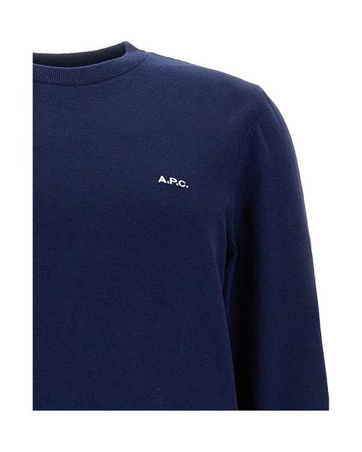 A.P.C. Blue Crew Neck Sweatshirt In Cotton Man for men