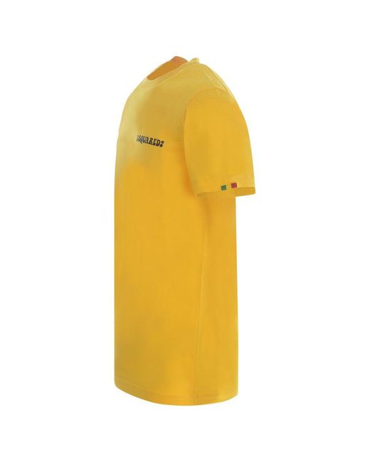 DSquared² Yellow Cotton Crew-Neck T-Shirt for men