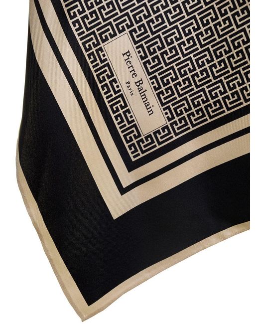 Balmain Black Multicolor Asymmetric Scarf Top With All-over Monogram Print In Silk Woman