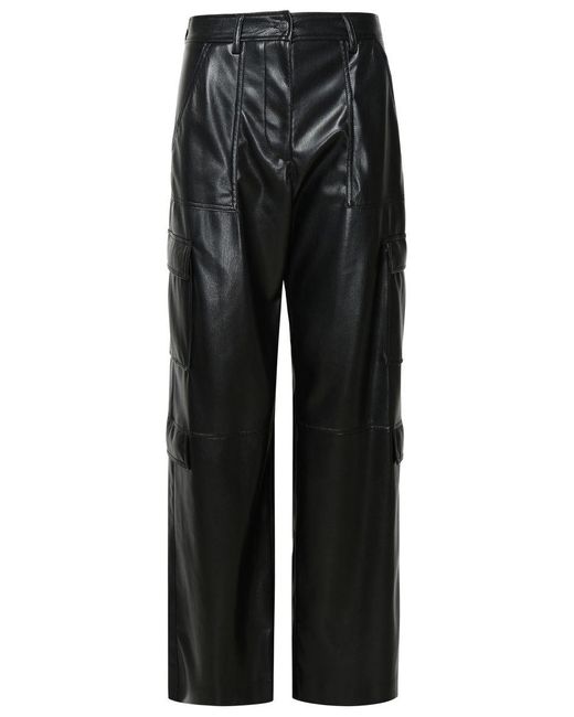 MSGM Black Leather-Like Pants