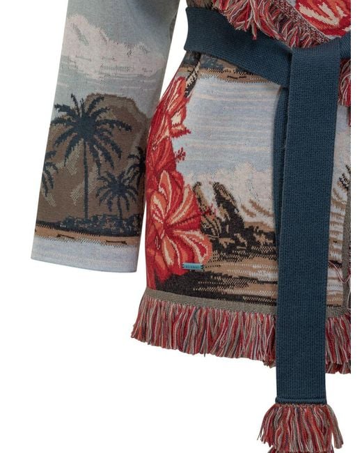 Alanui Cardigan With Tropical Pattern And Red Flowers