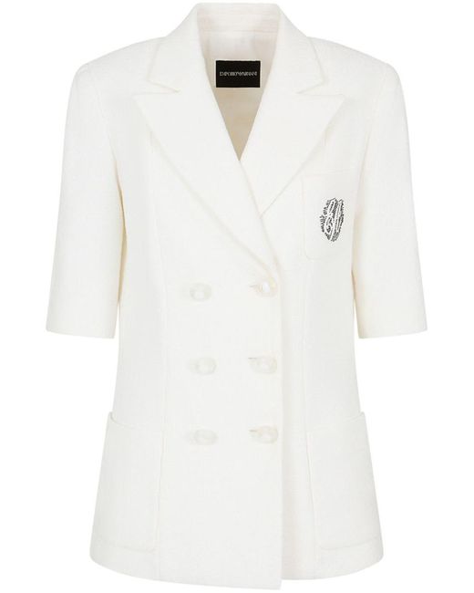 Emporio Armani White Cotton Tweed Blazer Jacket
