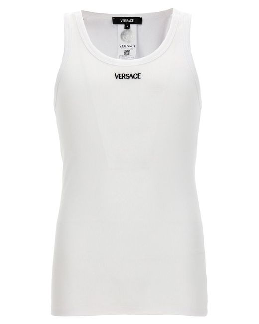 Versace White Logo Embroidery Tank Top for men