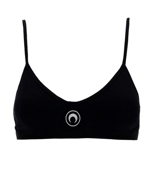 MARINE SERRE Black Top With Crescent Moon Embroidery