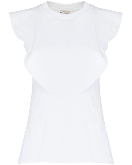 Alexander McQueen White T-Shirt With Ruffle Detail