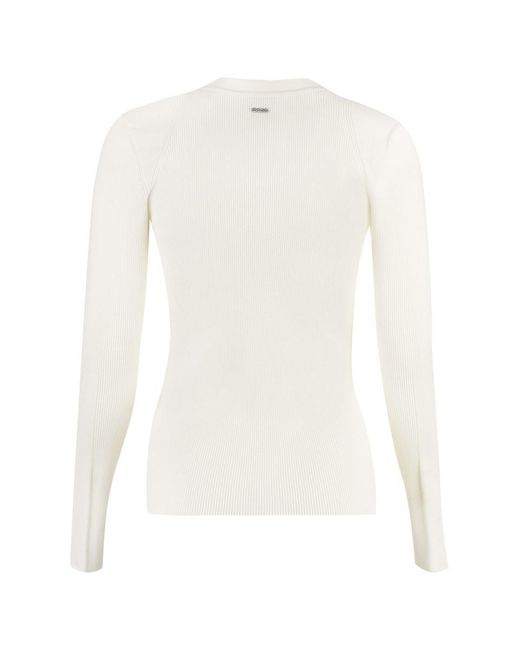 Boss White Ribbed Sweater