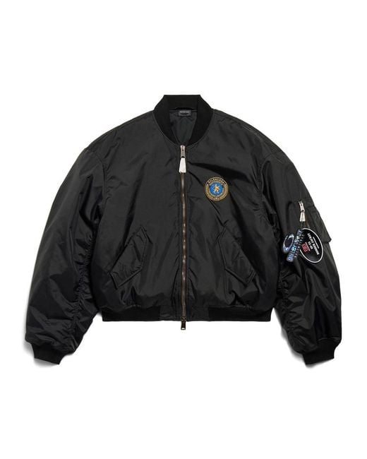 Balenciaga Black Large Fit Bomber Jacket With Uniform Patch Clothing for men