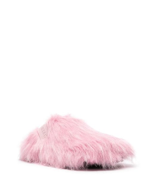MSGM Pink Logo-patch Brushed Leather Mules