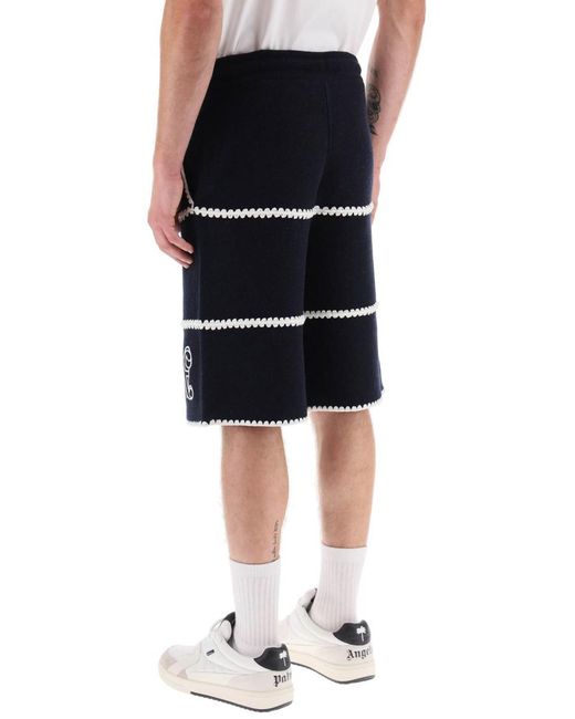 Palm Angels Blue Wool Knit Shorts With Contrasting Trims for men
