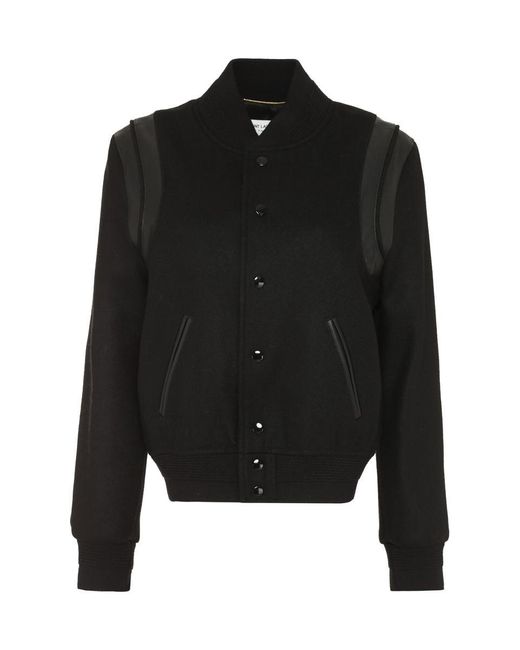 Saint Laurent Women Black Wool Blend Bomber Jacket