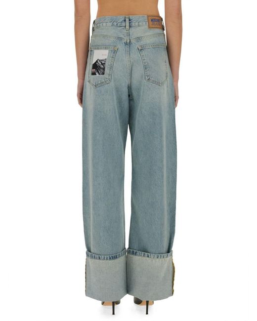 Moschino Blue Wide Fit Jeans With Turned
