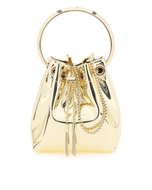 Jimmy Choo Satin Mirror Fabric Bon Bon Bucket Bag in Gold (Metallic) | Lyst