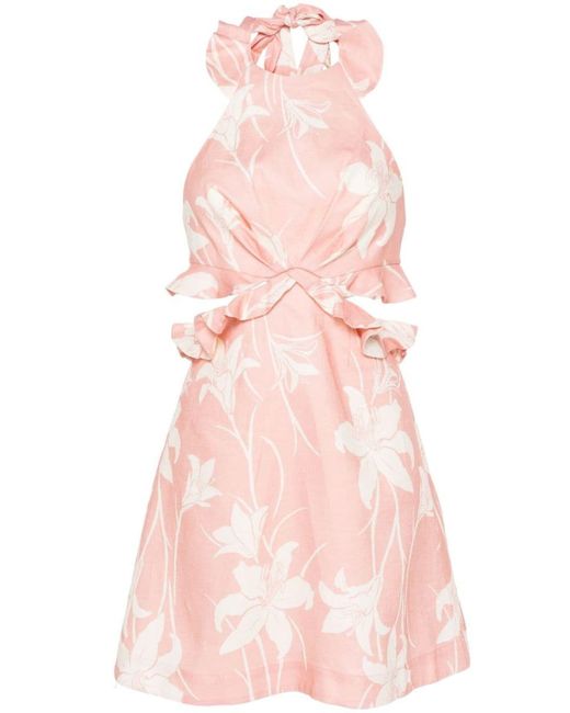 Zimmermann Pink Acadian Floral-print Mini Dress