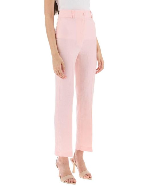 HEBE STUDIO Pink 'loulou' Linen Trousers