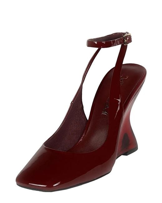 Jeffrey Campbell Red 'Favrile' Bordeaux Wedges With Strap Closure And Square Toe