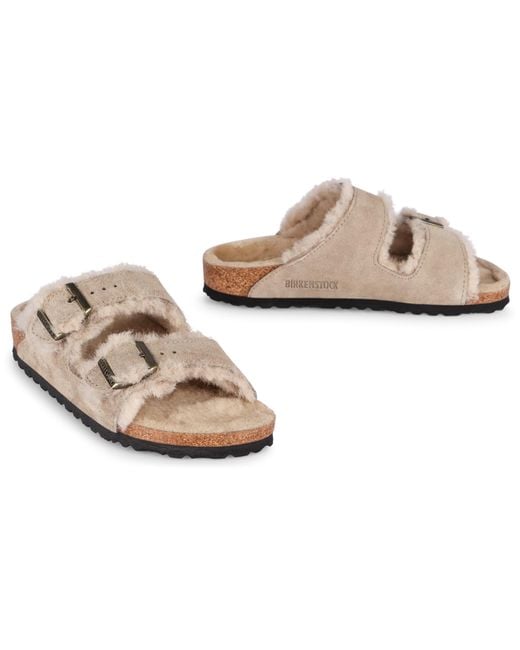 Birkenstock Pink Arizona Leather And Fur Slides