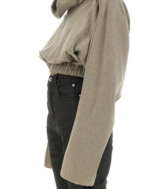 Rick Owens Gray Cropped Hooded Tunic Sweatshirt