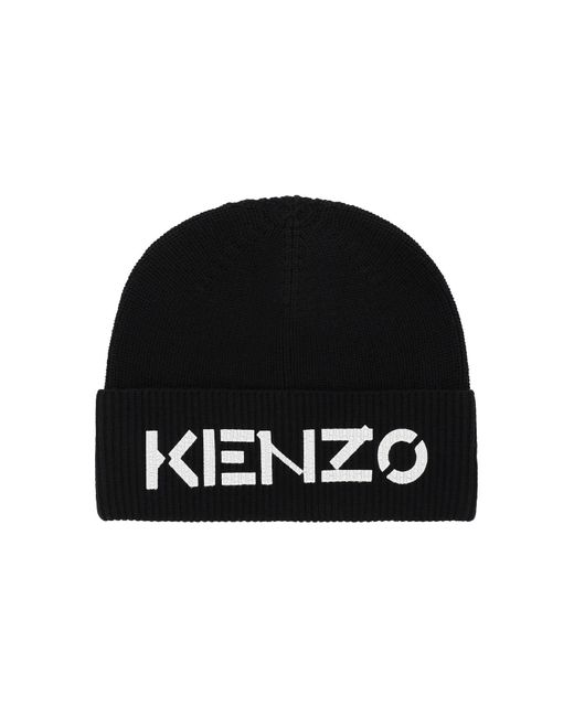 KENZO Wool Beanie Hat With Logo in Black for Men - Save 30% - Lyst