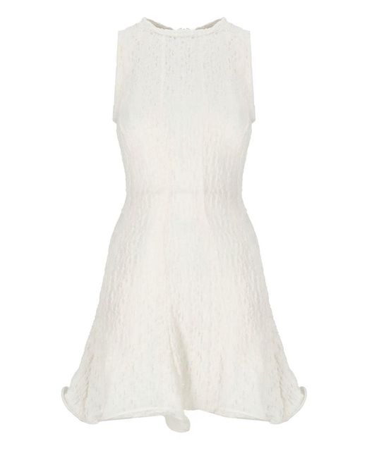 MSGM White Crinkled Cotton Blend Short Dress