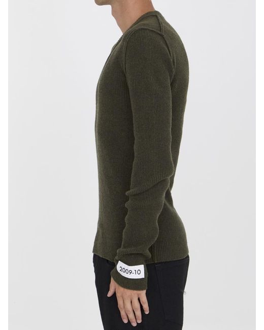 Dolce & Gabbana Green Deep V-Neck Ribbed Wool Jumper for men