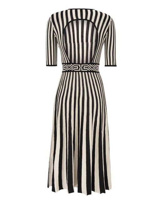 Elisabetta Franchi Black Midi Dress With Two-tone Pleated Skirt