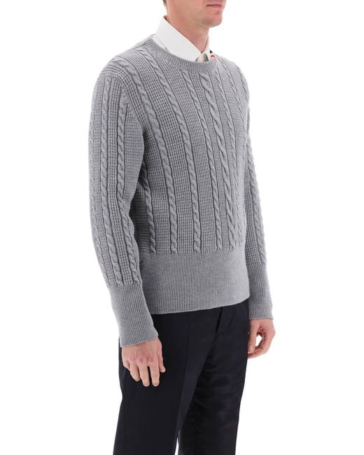 Thom Browne Gray Cable Wool Sweater With Rwb Detail for men