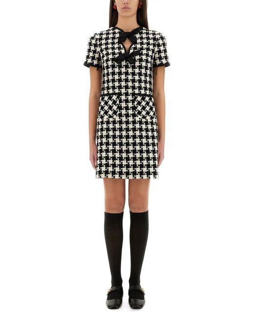 Valentino Garavani Black Embroidered Damier Light Tweed Short Dress
