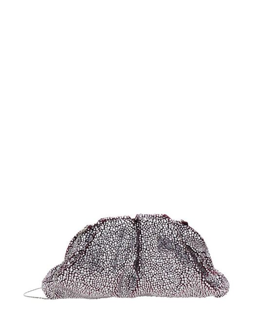 Twentyfourhaitch Gray 'Mirach' Metallic Clutch With Clasp Closure And Chain-Link Shoulder Strap