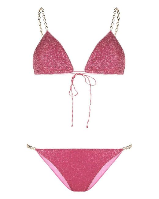 Oseree Pink Raspberry Lumiere O Chain Bikini