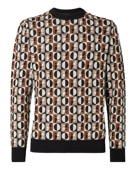 Fendi Black Jacquard Wool Jumper for men