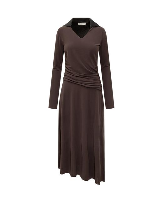 Tory Burch Brown Midi Dress With Contrast Collar