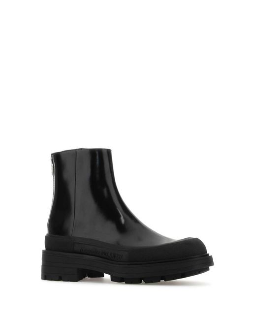 Alexander McQueen Black Leather Stack Boots for men