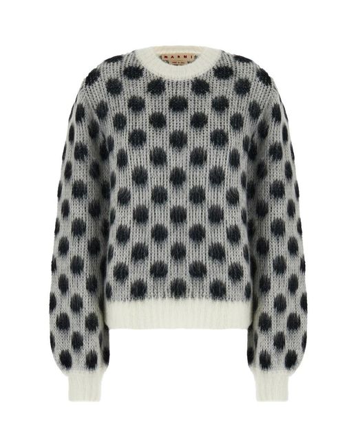 Marni Black Brushed Mohair Sweater With Polka Dots