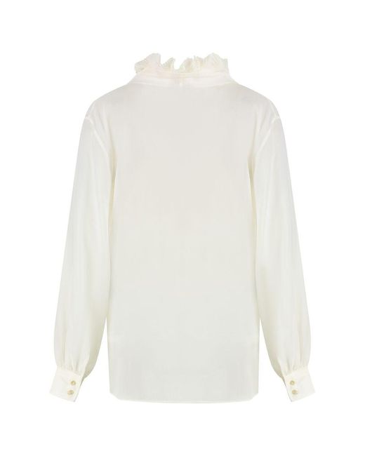 Tom Ford White Silk Georgette Shirt With High Ruffled Collar