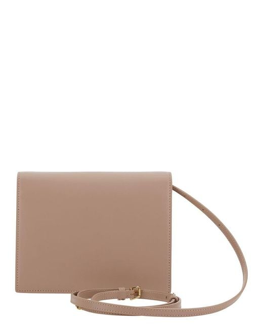 Dolce & Gabbana Brown 'dg Logo Bag' Beige Crossbody Bag In Leather Woman