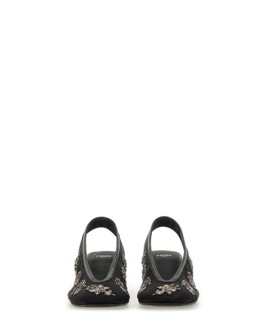 Fendi Black Slingback With Embroidery