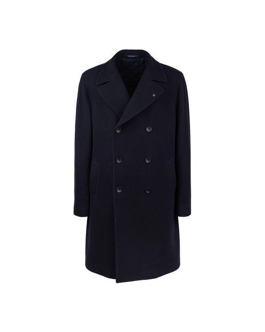 Tagliatore Blue Wool Double-Breasted Coat for men
