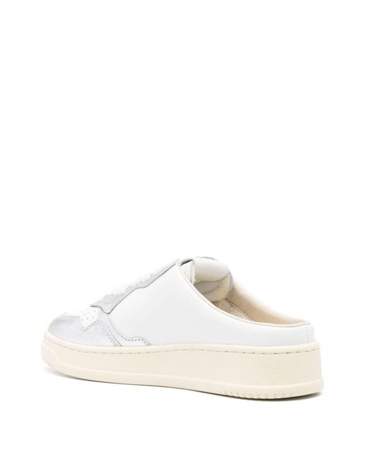 Autry White 'medalist' Low Mule In Two-tone Leather