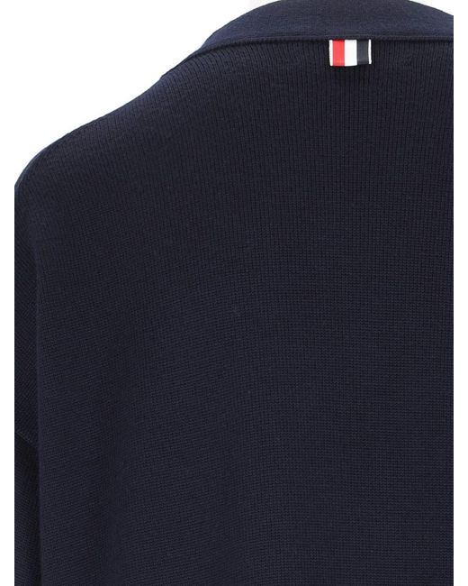 Thom Browne Blue Oversized Wool V-neck Cardigan