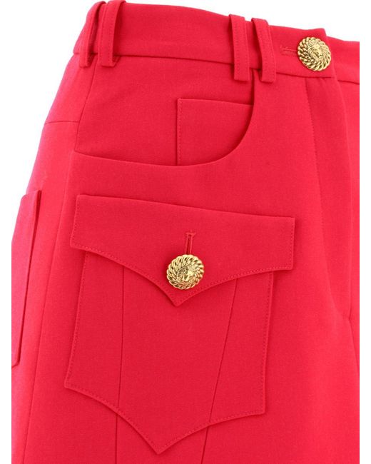 Balmain Red Western A-Line Cut-Out Skirt