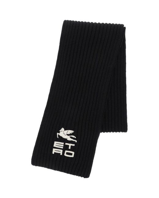 Etro Black Wool Scarf With Logo