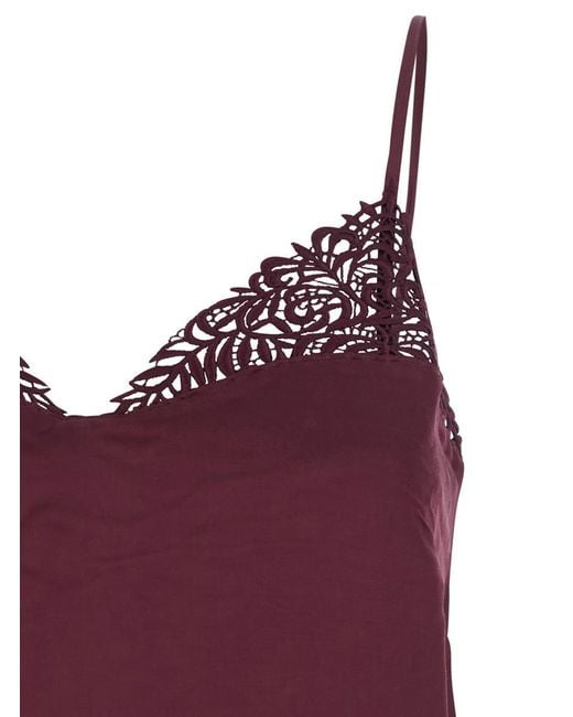Twinset Purple Bordeaux Top With Thin Strap And Logo Plaque On The Back