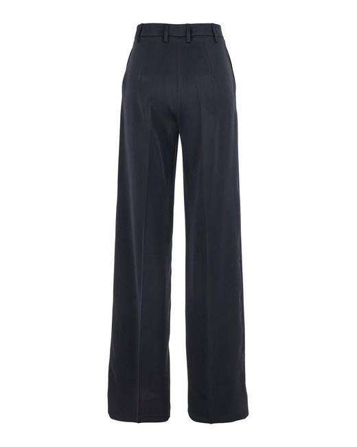 Plain Blue Tailored Pants In Satin Woman