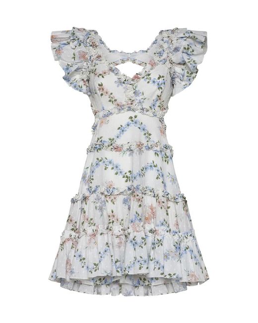 Needle & Thread Gray Dancing Daisies Cotton Mini Dress